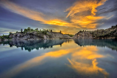 Scenic view of lake against sky during sunset