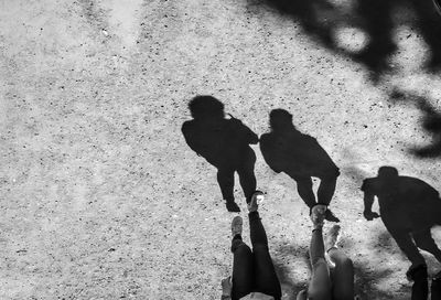 High angle view of people walking on land