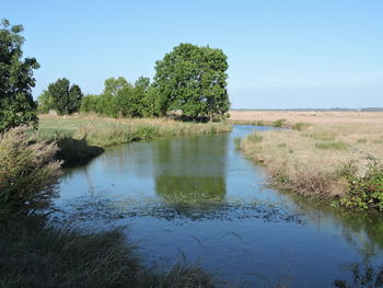 Scenic view of lake against clear sky