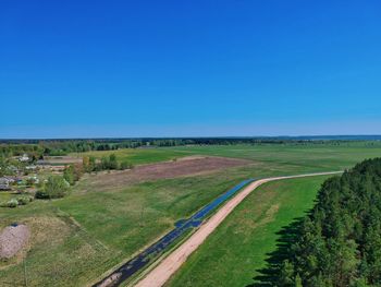 Scenic view of landscape against clear blue sky