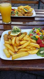 Close-up of served food on table