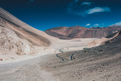 Scenic view of desert against blue sky