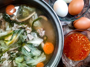 High angle view of food in bowl