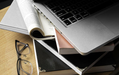 High angle view of laptop on table