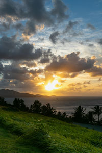 Scenic view of field against sky during sunset