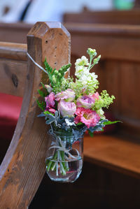 Close-up of pink flower on table