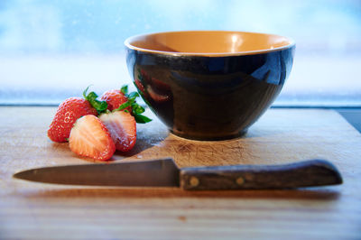 Close-up of dessert served on table