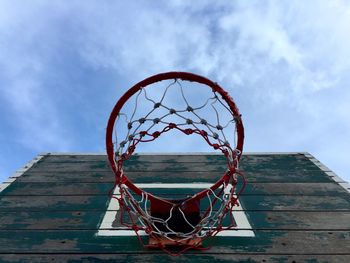 Low angle view of basketball hoop against sky