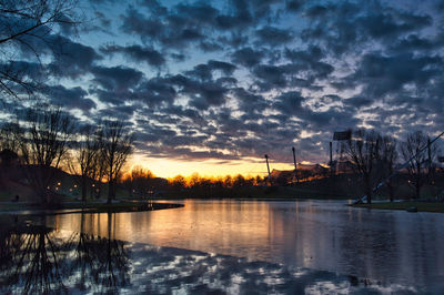 Scenic view of lake against sky during sunset