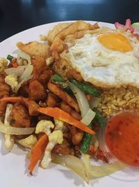 High angle view of breakfast served in plate