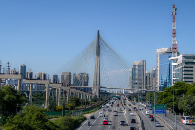 High angle view of cityscape against clear sky