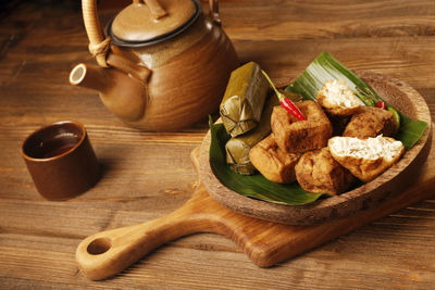 High angle view of vegetables in bowl on table