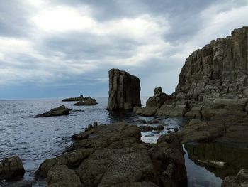 Scenic view of sea against cloudy sky