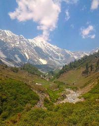 Scenic view of snowcapped mountains against sky