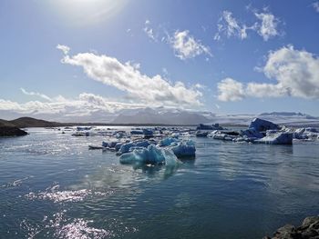 Scenic view of sea against sky during winter
