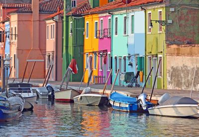 Many painted houses of burano island near venice in italy without people