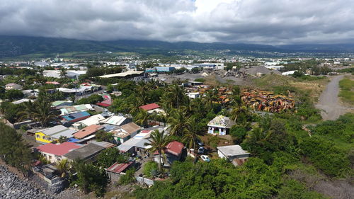 High angle view of townscape against sky