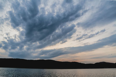 Scenic view of lake against sky during sunset