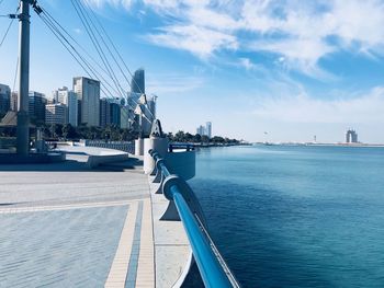 Scenic view of sea by city against sky