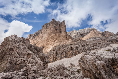 Low angle view of rock formations against sky