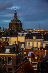 High angle view of buildings against sky in city