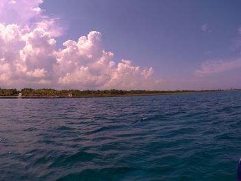 Scenic view of calm sea against cloudy sky