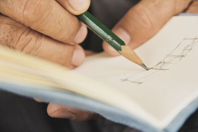 Close-up of man drawing on paper