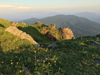 Scenic view of mountains on sunny day