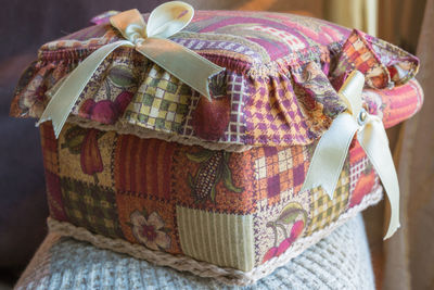 Close-up of fabric box on seat