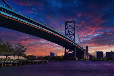 Low angle view of suspension bridge, ben franklin bridge