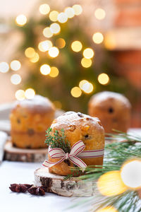 Close-up of christmas decoration on table