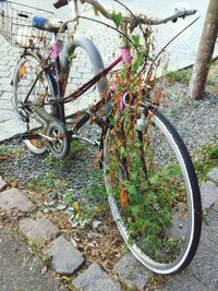 High angle view of bicycles parked