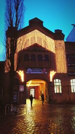 Illuminated building at night