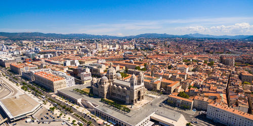 High angle view of townscape against sky