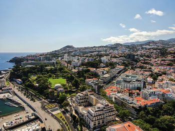 High angle view of townscape against sky