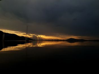 Scenic view of lake against sky during sunset