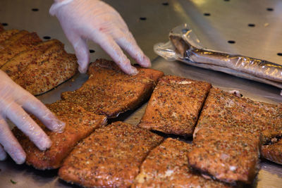 High angle view of person preparing food