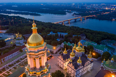 Beautiful summer top view of the kiev-pechersk lavra.  beautiful panorama of kiev in the evening.