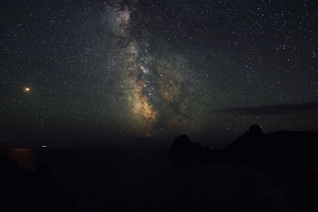 SCENIC VIEW OF SEA AGAINST STAR FIELD