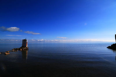 Scenic view of sea against blue sky