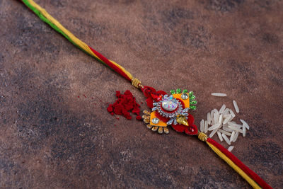 High angle view of multi colored decoration on wall