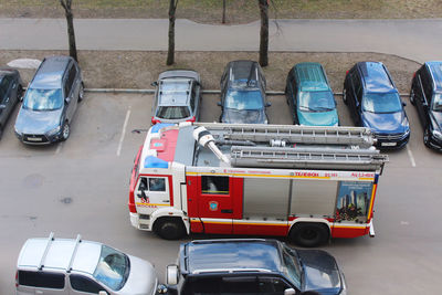 High angle view of vehicles on road