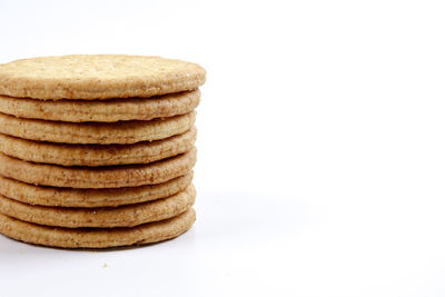 Close-up of stack against white background