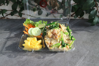 High angle view of vegetables on table