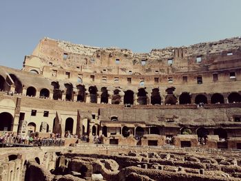 Low angle view of old ruins against clear sky