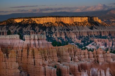 View of rock formations against cloudy sky