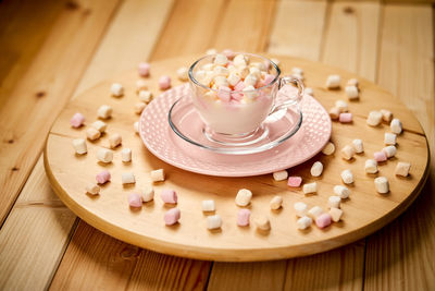 High angle view of dessert in plate on table