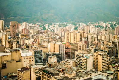 High angle view of buildings in city