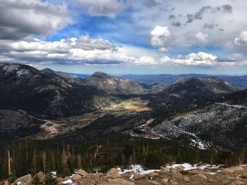 Scenic view of snowcapped mountains against sky