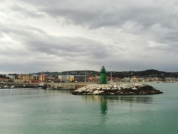 Scenic view of sea against cloudy sky